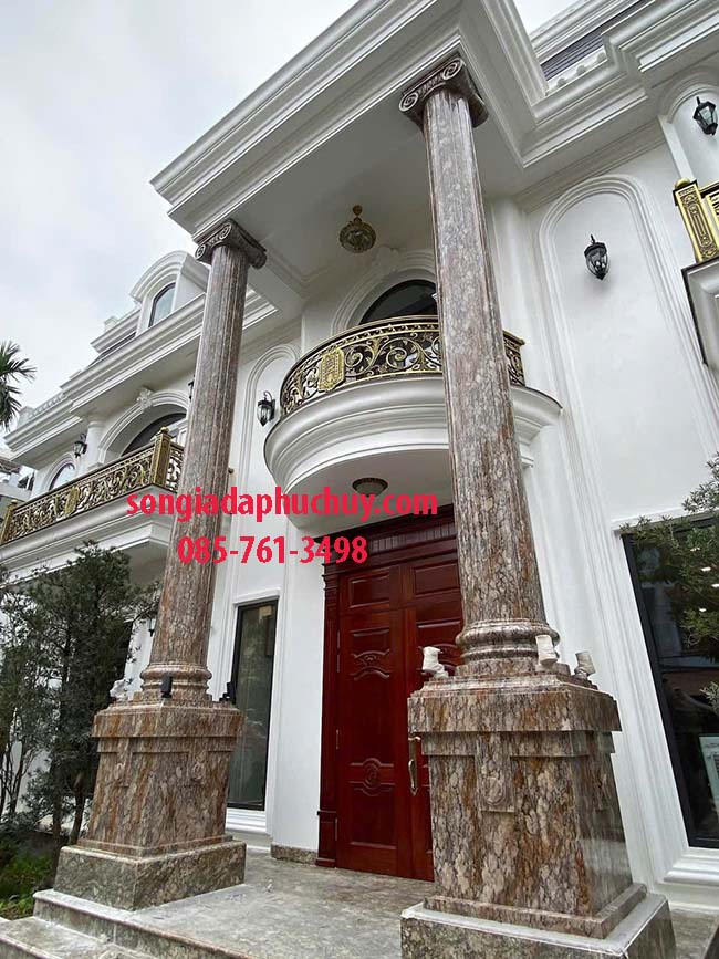 mặt tiền sơn giả đá cột tròn