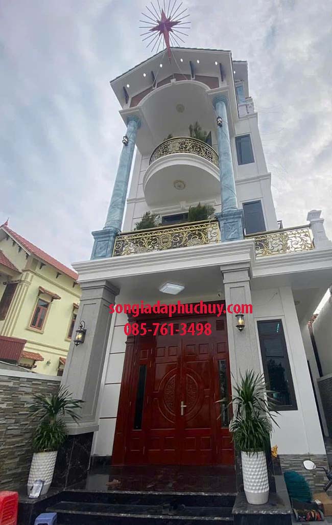 giả đá mặt tiền màu xanh