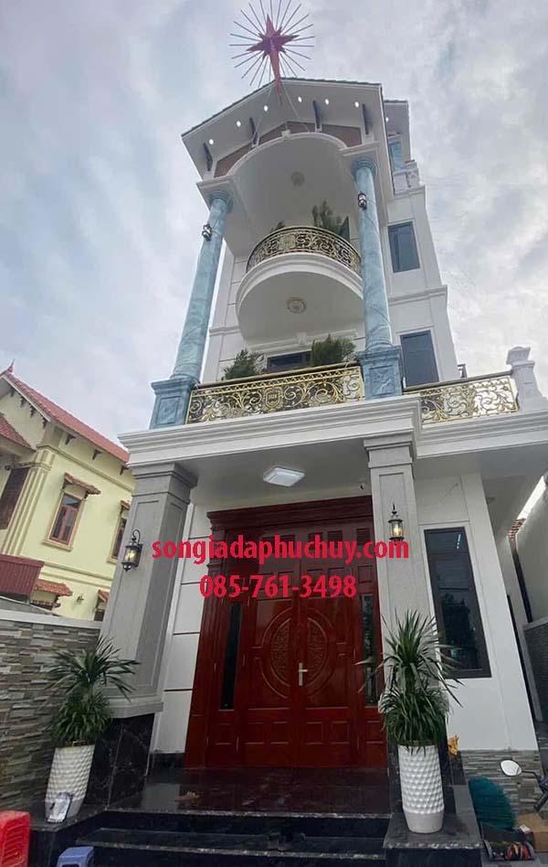 sơn cột giả đá màu xanh