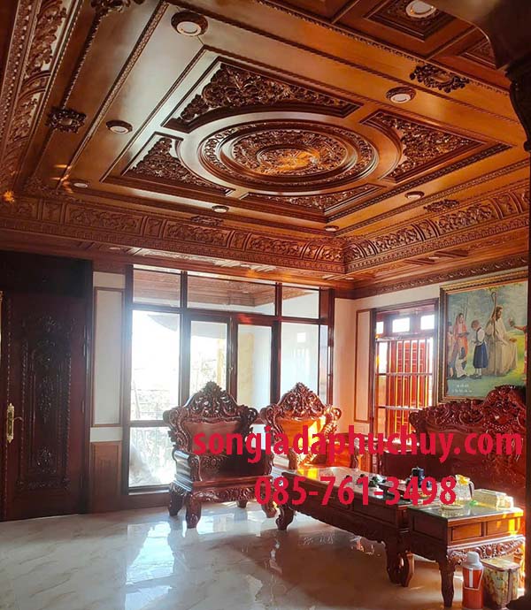 giả vân gỗ trần tân cổ điển