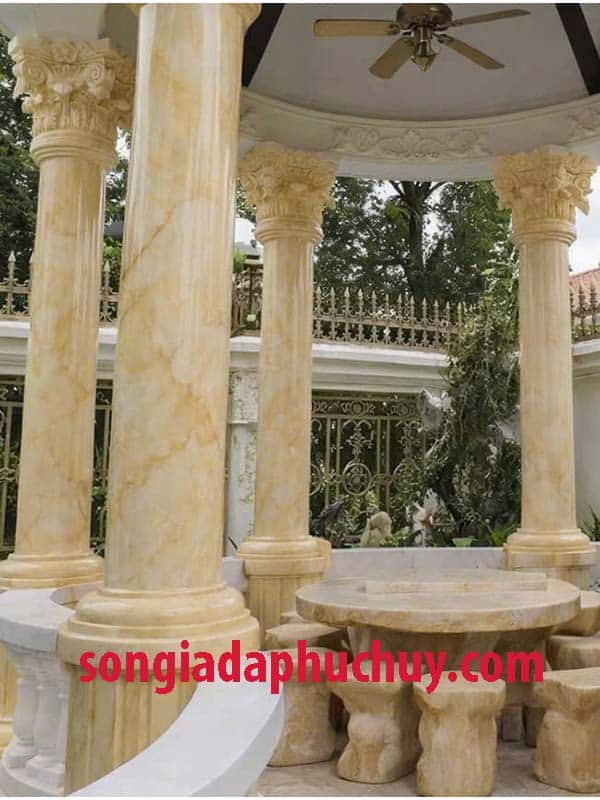 cột tròn lầu trà ngoài trời sơn đá đẹp tự nhiên