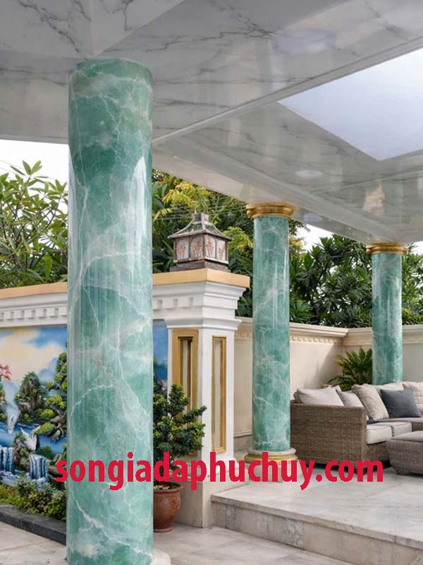 sơn vân đá 3d màu xanh ngọc tạo chiều sâu cho không gian