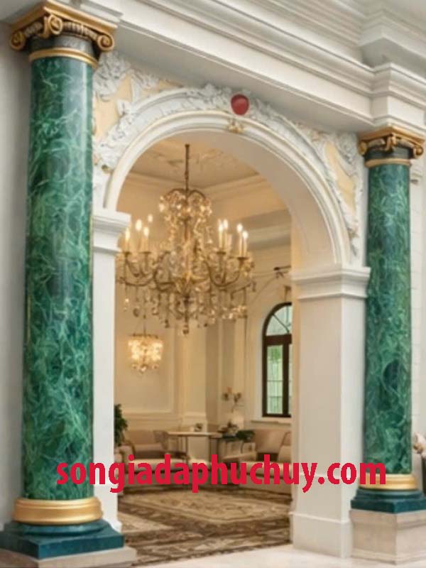 cột lối đi thanh lịch sơn giả vân đá cẩm thạch xanh
