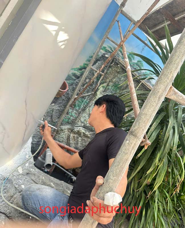 thi công vân đá 3d trắng xám