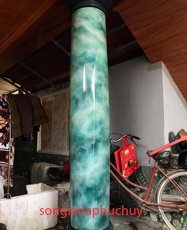 mẫu cột giả đá sơn màu xanh đẹp