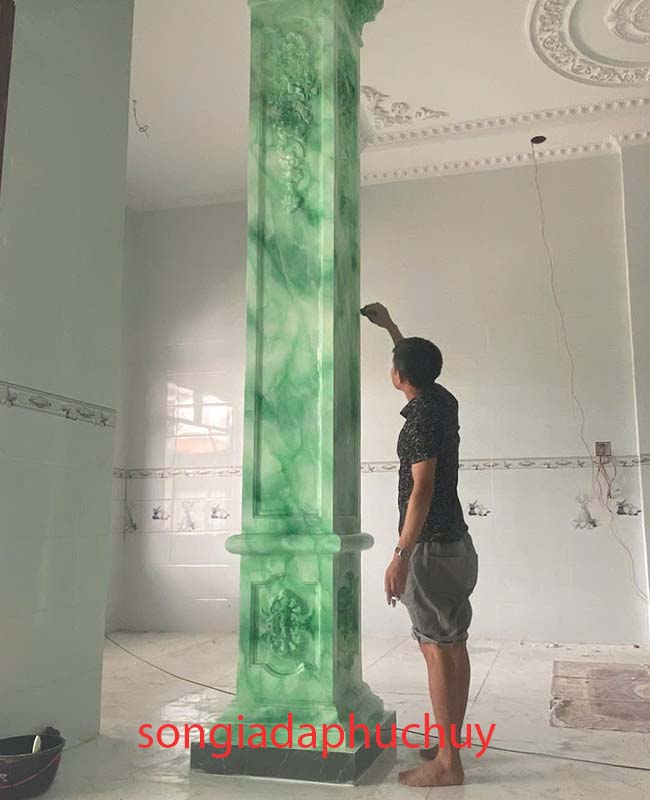 cột vuông nội thất giả vân đá xanh