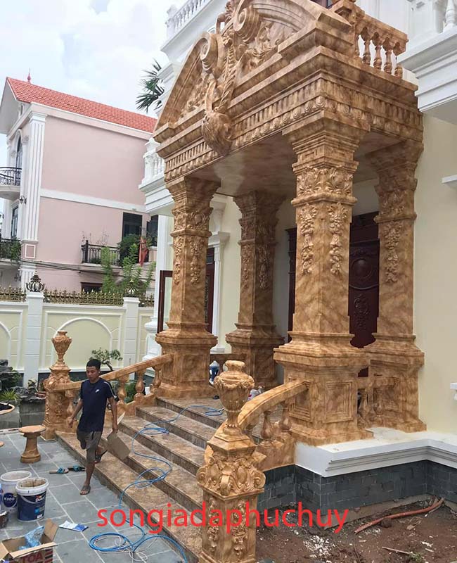 cột vuông mặt tiền sơn giả đá