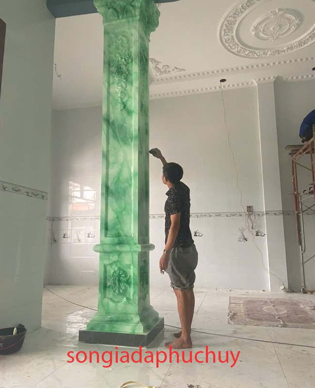 mẫu cột vuông sơn giả vân đá đẹp màu xanh