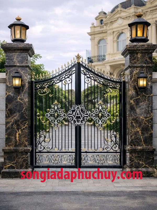 Mẫu sơn giả đá cẩm thạch màu đen phù hợp trụ cổng