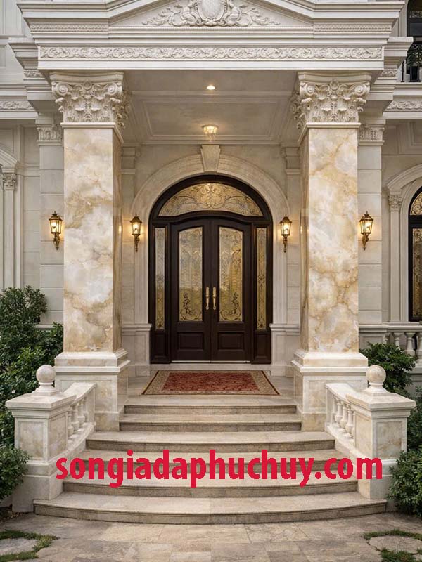 cột sơn vân đá onyx sang trọng cho mặt tiền nhà tân cổ điển