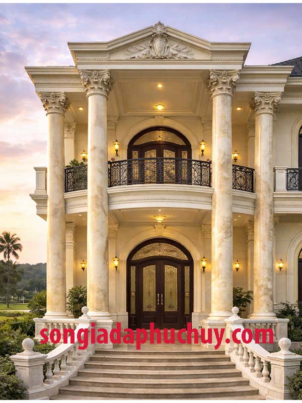biệt thự sang trọng hơn với cột giả đá ngoài trời