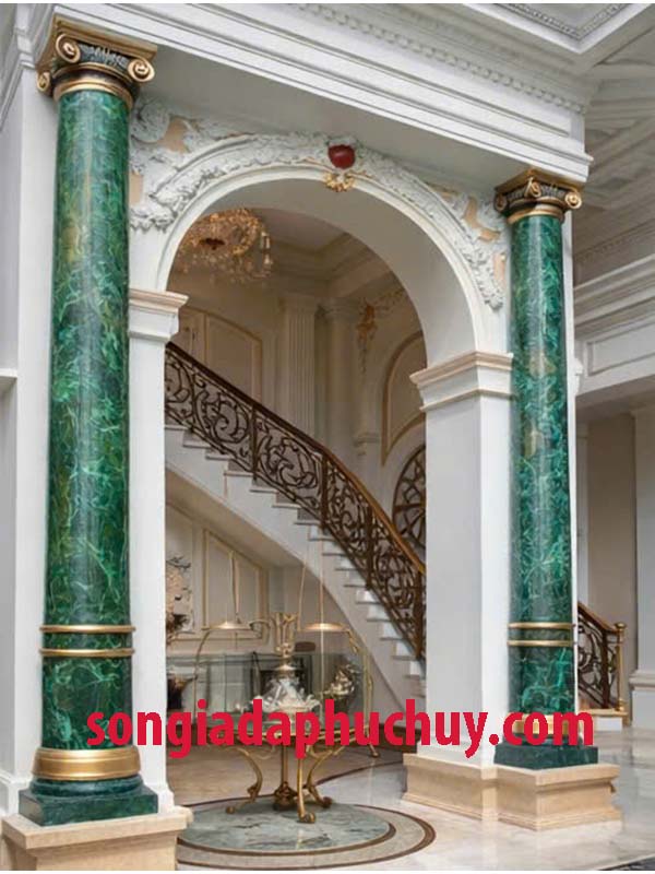 cột giả đá màu xanh sang trọng cho không gian sảnh khách sạn