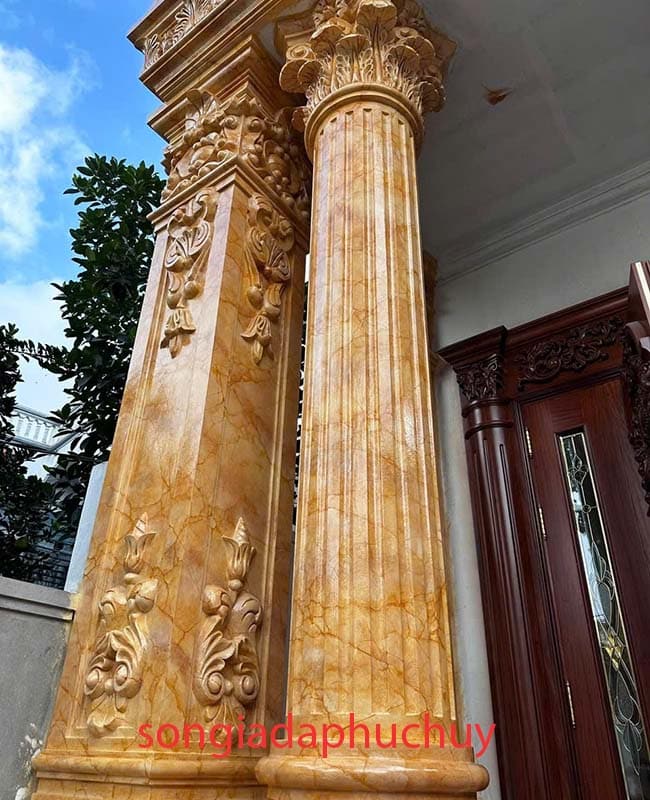 cột mặt tiền sơn giả vân đá 3d màu vàng