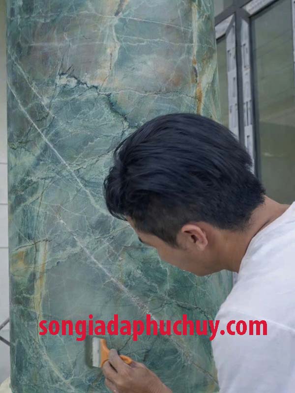 vẽ vân đá cẩm thạch màu xanh