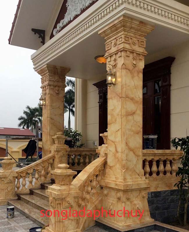 cột vuông mặt tiền sơn giả đá