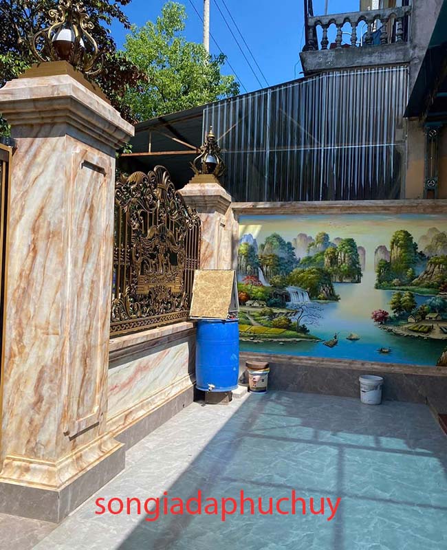 trụ cổng vuông sơn giả đá