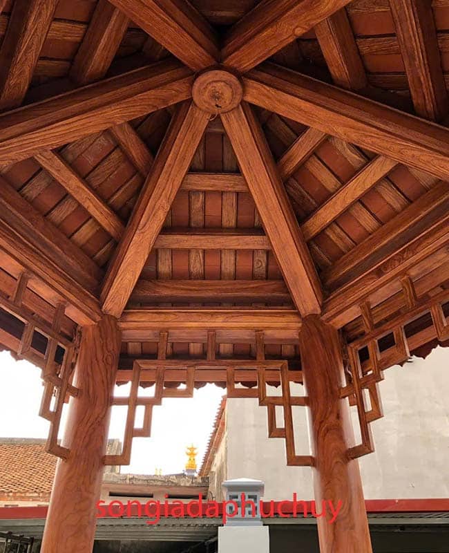 sơn giả gỗ lầu trà ngoài trời