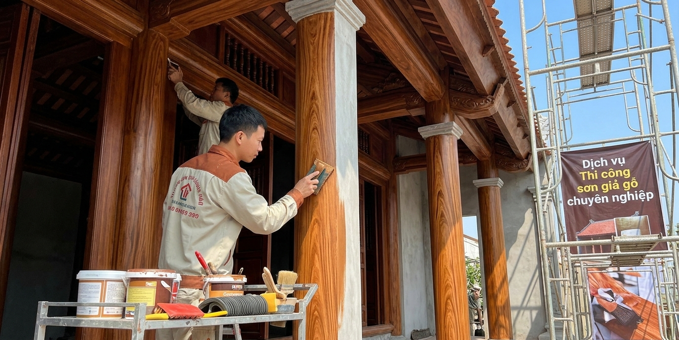 Thi công sơn giả gỗ chuyên nghiệp